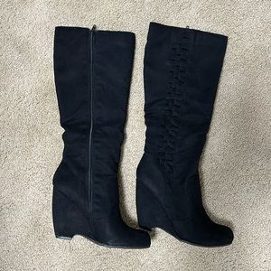 Black, wedge, heel boot, size 7